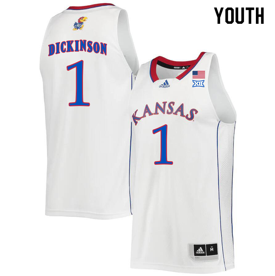 Youth #1 Hunter Dickinson Kansas Jayhawks College Basketball Jerseys Stitched Sale-White